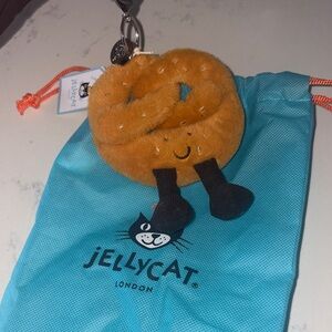 Jellycat Golden Brown Pretzel Keyring with Black Legs